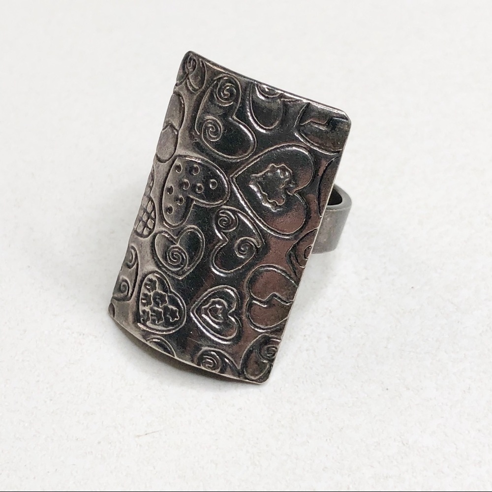 Sterling Silver 925 Mexico Etched Hearts Ring Sz 5